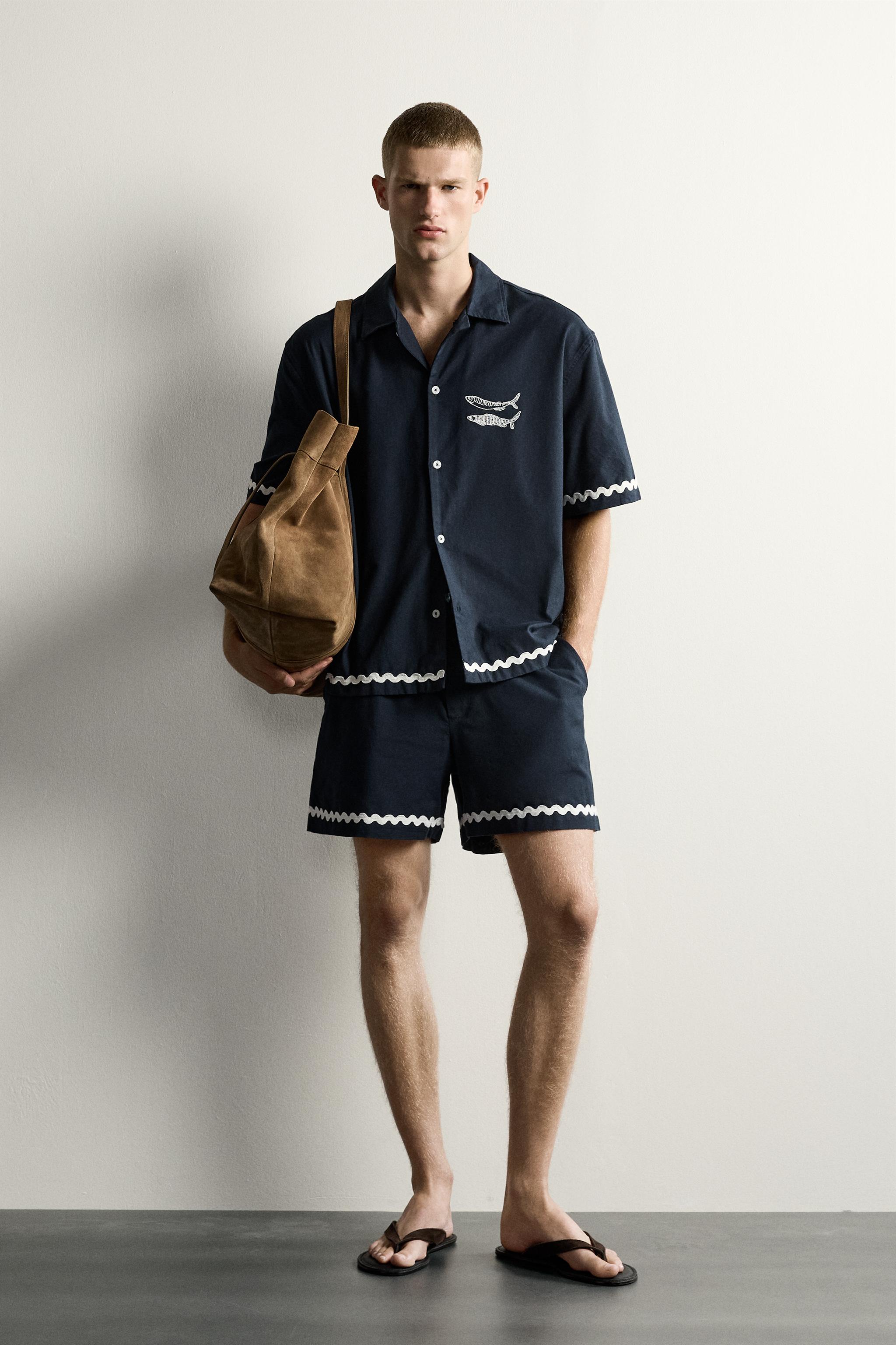 FISH EMBROIDERY SHORTS